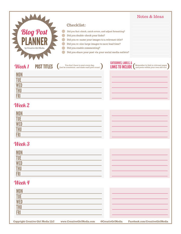 20 Free Printable Blog Planners Fab N' Free