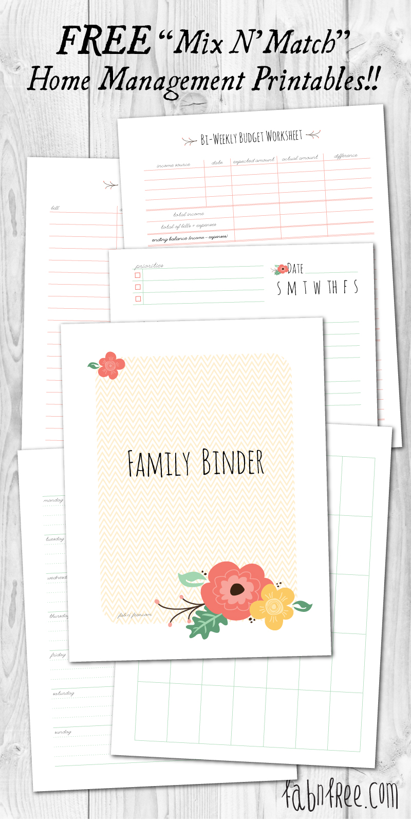 Free Printable Mix Match Home Management Binder Fab N Free