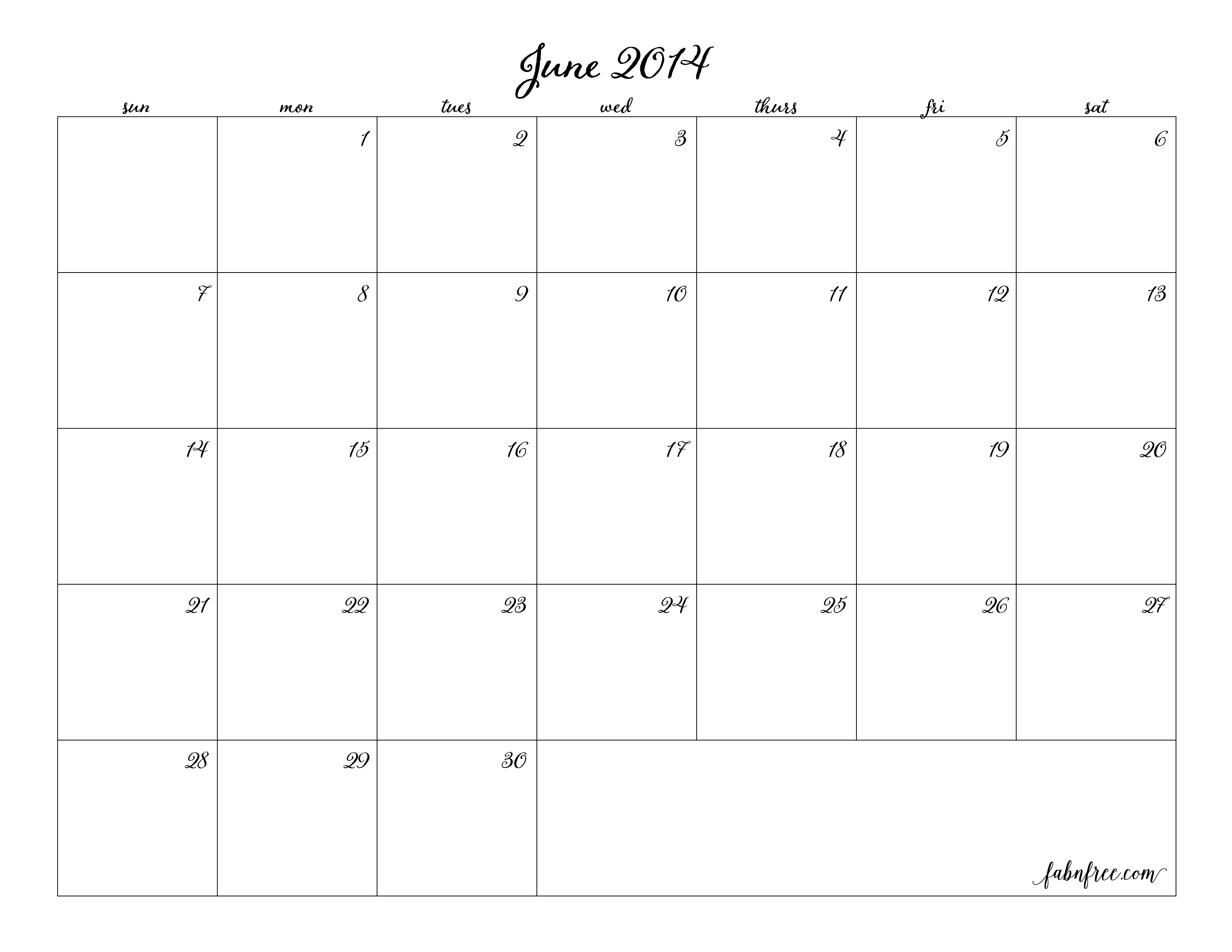Free Printable June 2015 Printer Friendly Calendar