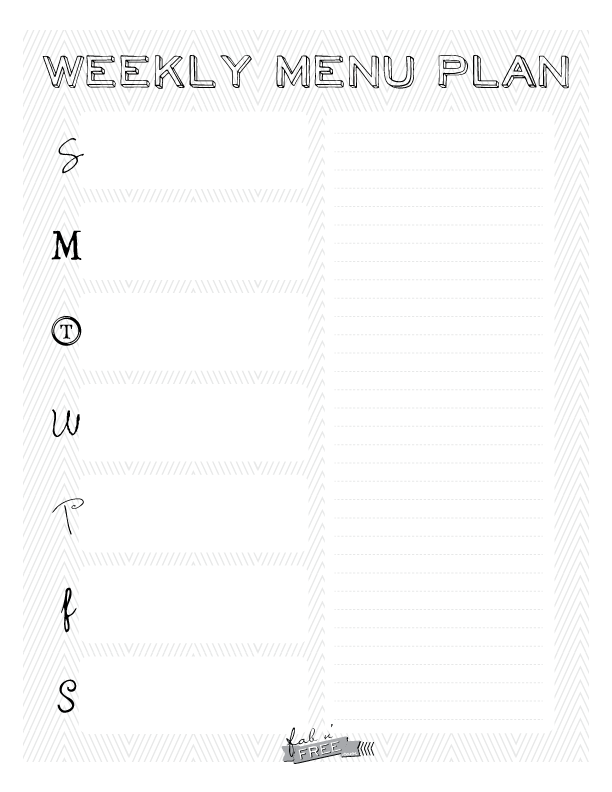 Fab N Free: Free Weekly Menu Planner Printable