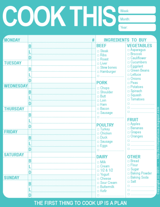 Weekly Meal Planner Chart Template