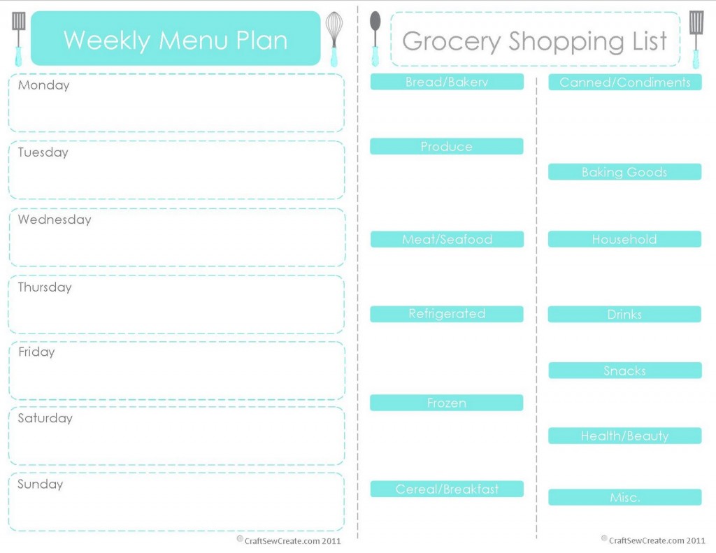 Free Menu Planner with Grocery Shopping List