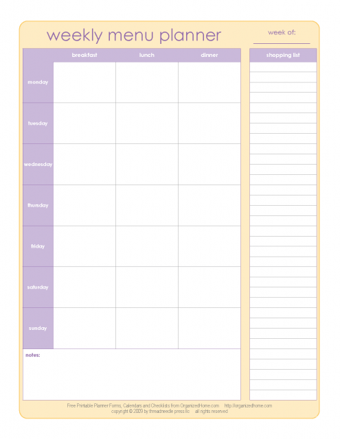 Free Menu Planner with a List