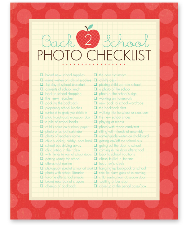 Free Back 2 School Photo Checklist Printable