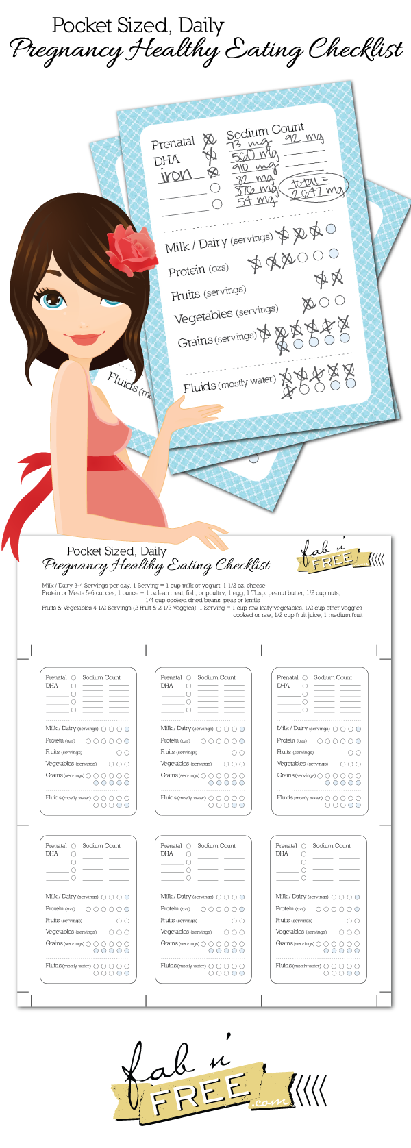 fabnfree.com | Pocket Sized Daily Pregnancy Healthy Eating Checklist Free Printable