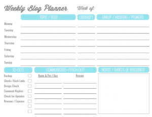 Free Weekly Blog Planner