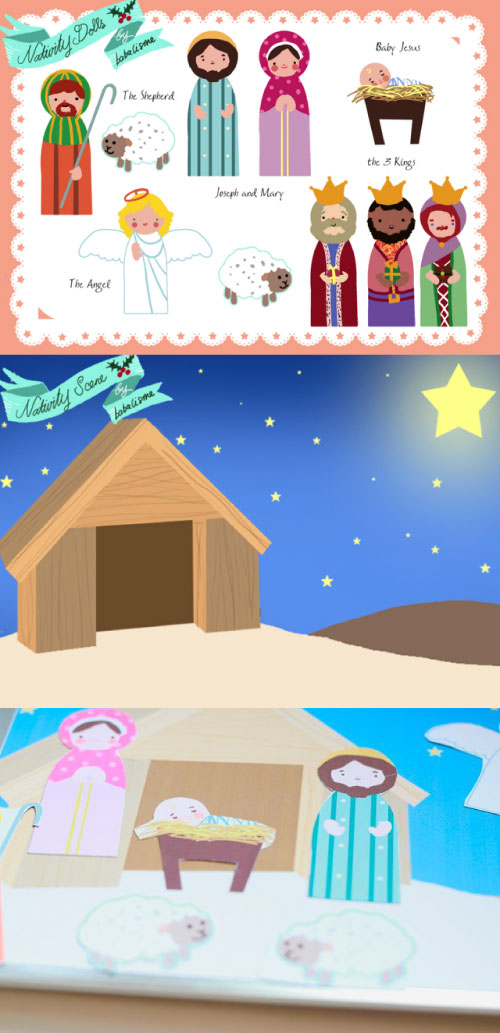 Nativity Doll Cutouts and Nativity Scene  |  Free Printable