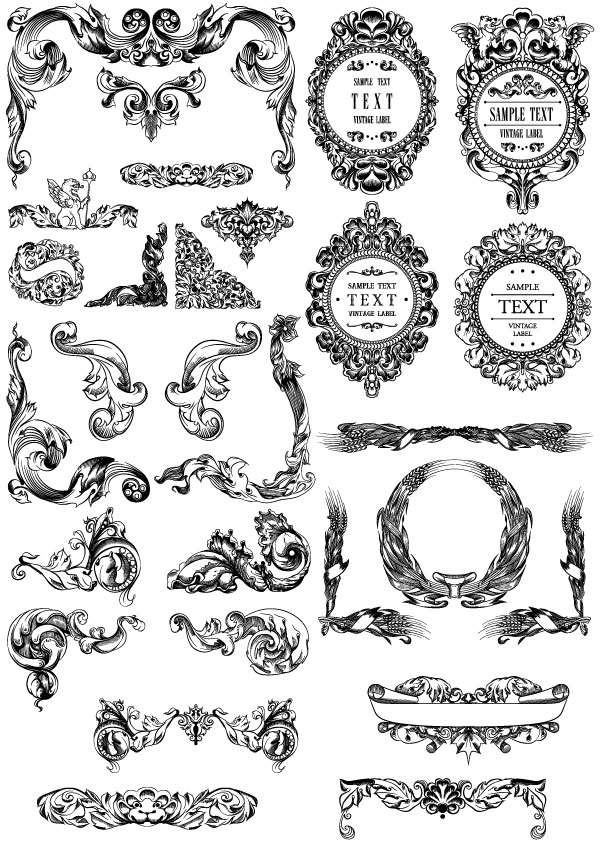Free Baroque decorative elements vector