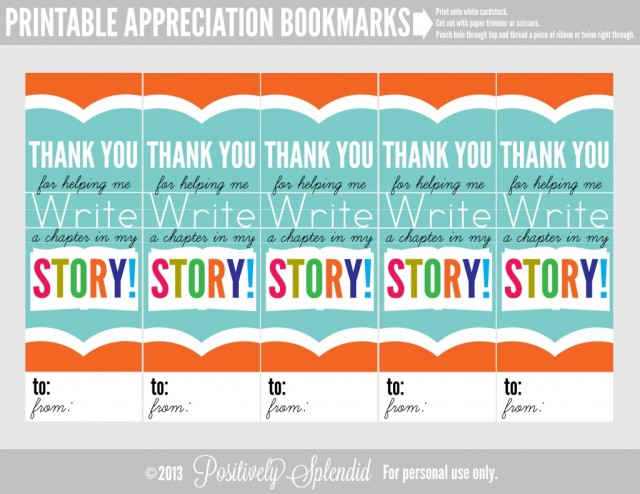 Thank You for helping me Write a chapter in my story  - Free teacher appreciation bookmark printable