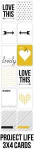 Free Black + Yellow + Grey Project Life Card Printables -- 3x4