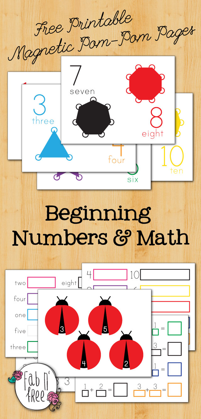 Fab N Free - Beginning Math Pom-Pom Magnet Printables