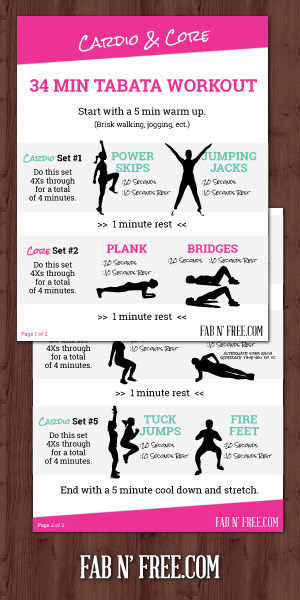 Free Printable Cardio & Core Tabata Workout.No equipment needed.