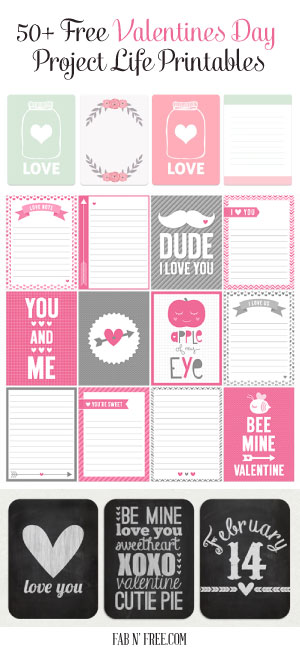 50+ Free Valentines Day Project Life Printables  //  fabnfree.com