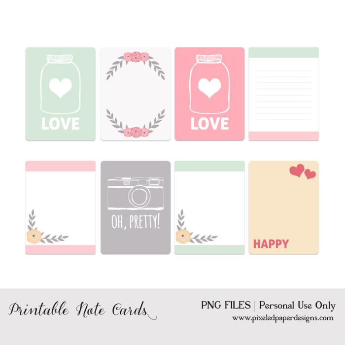 Free Printable Note Cards  //  Project Life  //  Valentine's Day