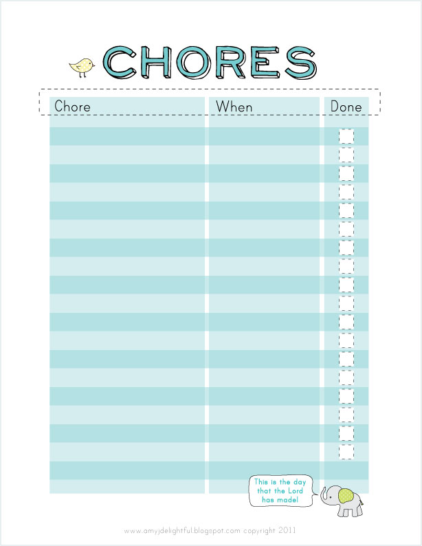 Free Printable Chore Charts For 9 Year Olds