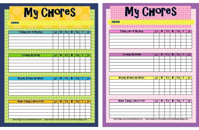 Free Printable Chore Charts for Kids