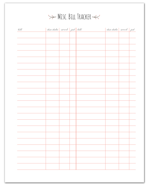 Free Printable Misc Bill Tracker + Lots more free printable home management printables!  //  fabnfree.com