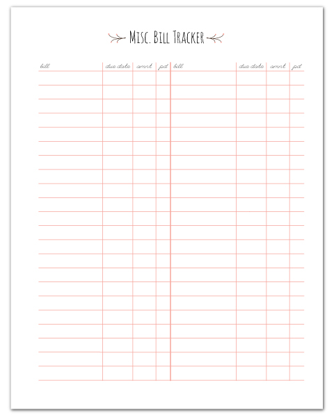 Free Printable Misc Bill Tracker + Lots more free printable home management printables!  //  fabnfree.com