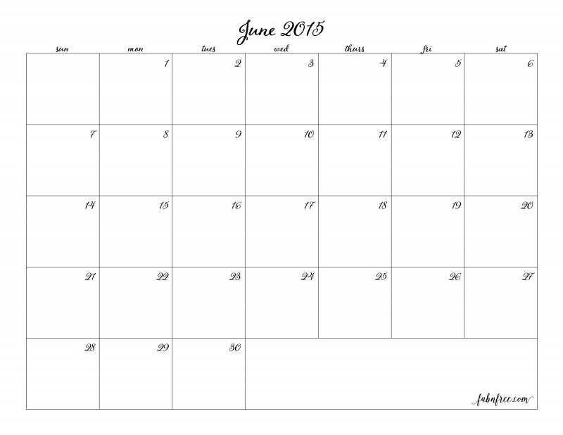 June 2015  //  Free Printable  Super Ink-Friendly Calendar