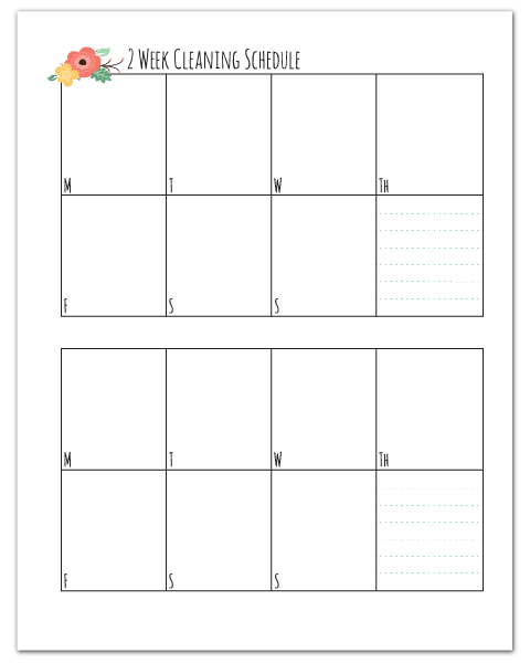 Free Printable 2 Week Cleaning Schedule // fabnfree.com