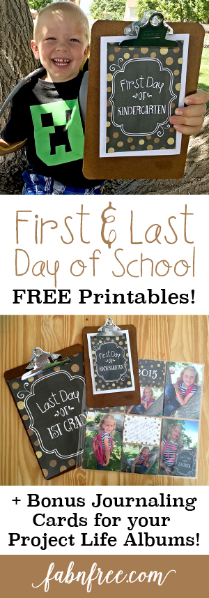 Free First and Last Day of School Printables + Bonus Journaling and Project Life Cards // fabnfree.com