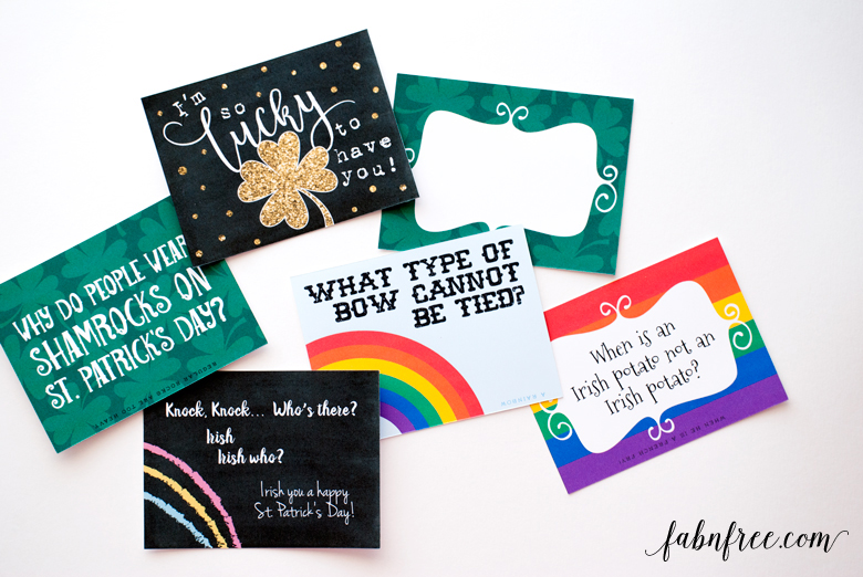 6 FREE Printable St. Patrick's Day Lunch Notes and Jokes. The cards are sized at 3x4, so they can also be used in your Project Life books! // fabnfree.com