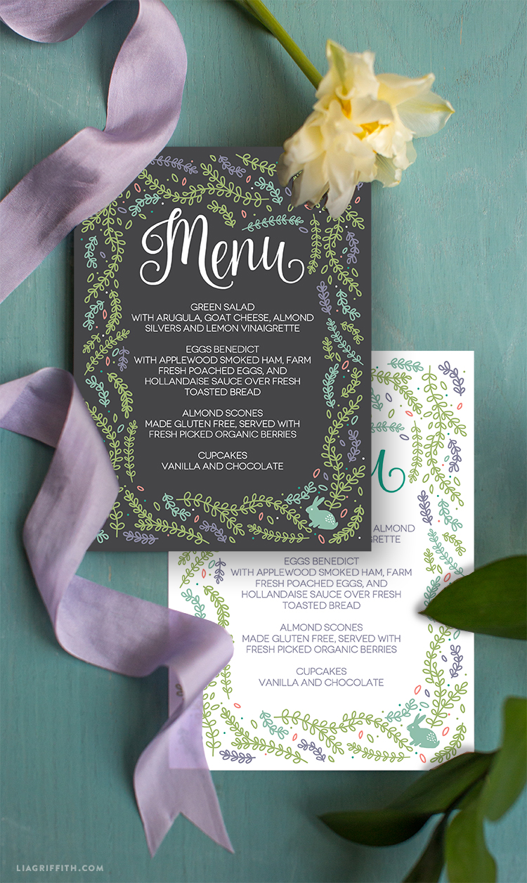 Aren't these FREE PRINTABLE Easter Brunch Menus adorable?? The little details make all the difference when planning a party!! I love the one on the chalkboard background!