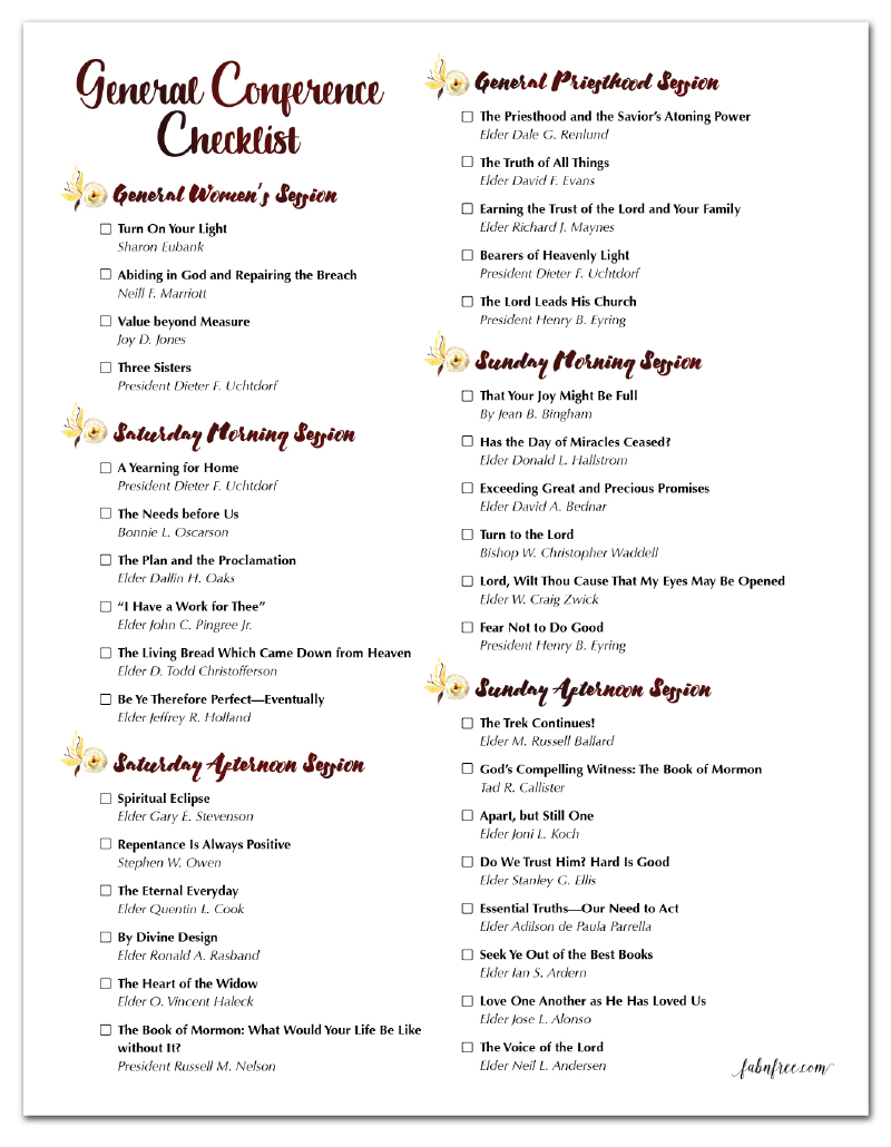 Free Printable General Conference Checklist from October 2017