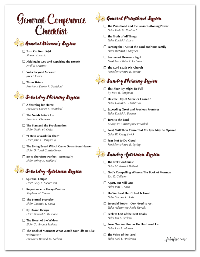 Free Printable General Conference Checklist from October 2017